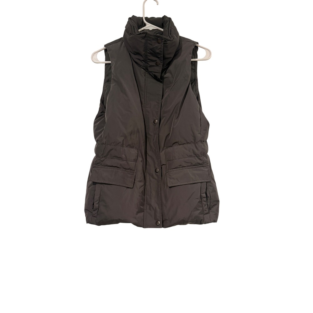 Theory Wintora Technical Down Puffer Vest Dark Gray Funnel Neck Womens Medium